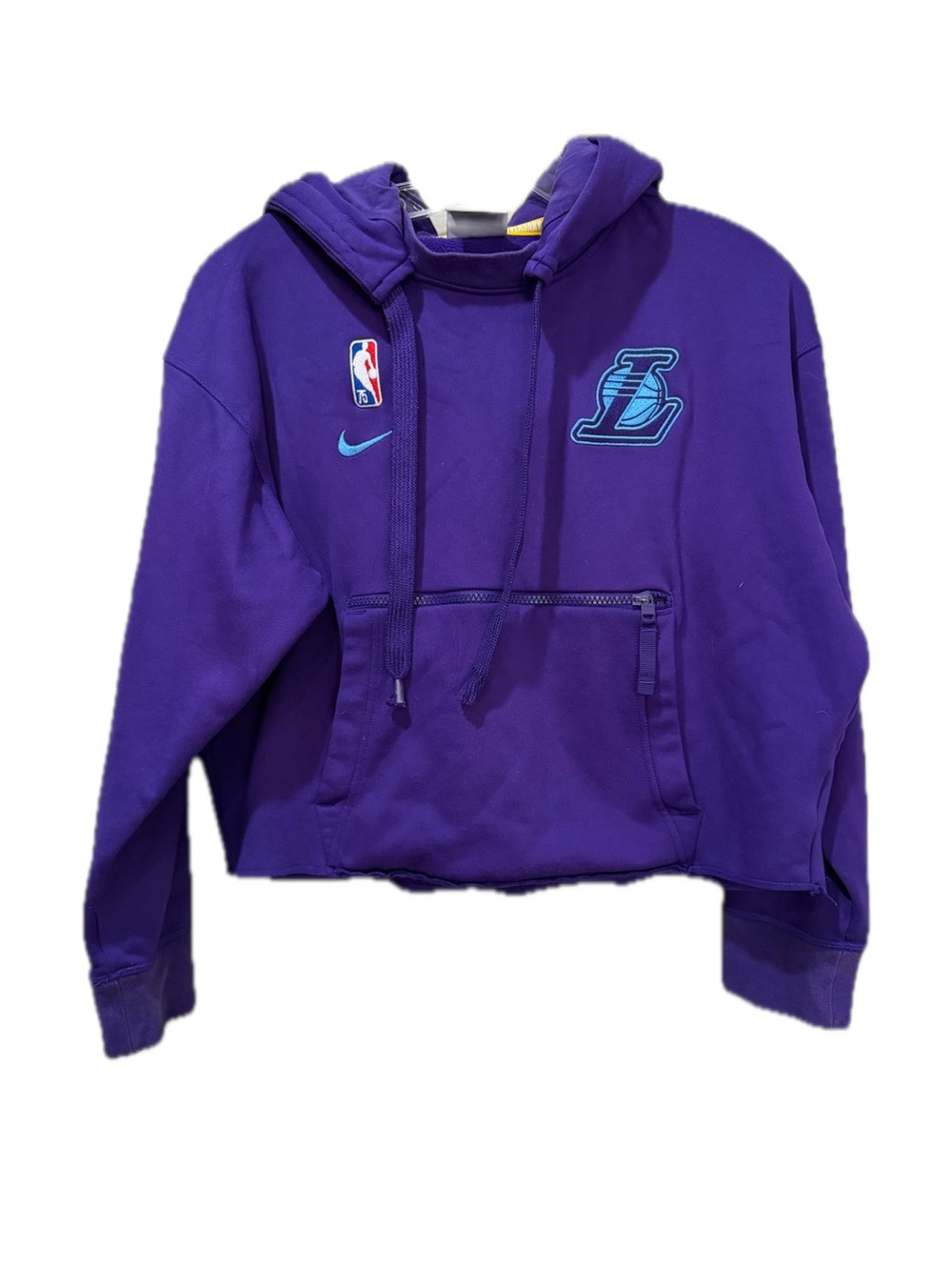 Nike Small Los Angeles Lakers Cropped Courtside Purple NBA Fleece Hoodie B12